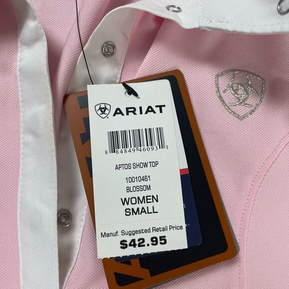 Ariat Pro Series Womens Small Aptos Show Top Polo Pink White Short Sleeves NWT - Picture 5 of 5
